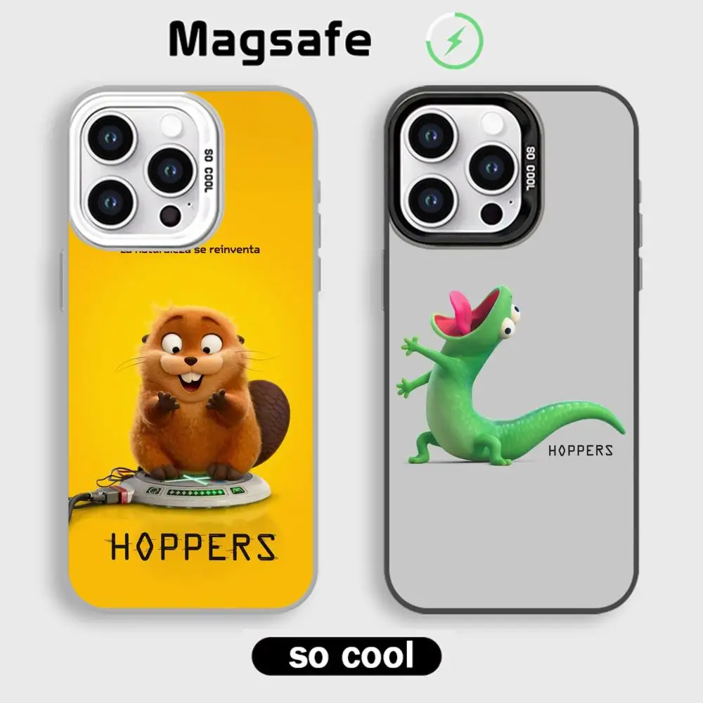Funda para Teléfono con Diseño de Animales Adorables de la Película H-Hoppers, Blanca, Magnética, IMD, Colorida, Plateada, para iPhone 17air 16e 15 14 13 12 11 Pro Max Plus
