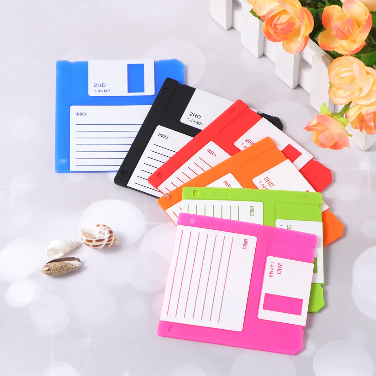 

6Pcs Silicone Coasters Floppy Disk Shape Heat Insulation Writable Cup Tray Tableware Coffee Accessories for Home Kitchen