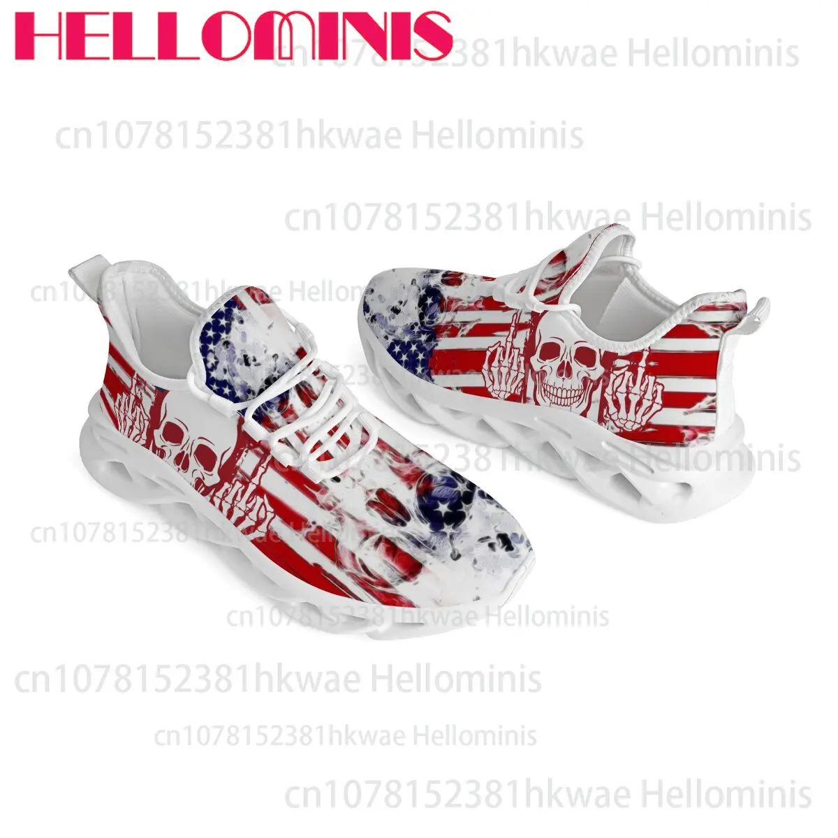 Picture 6: Unisex American Flag Skeleton Print Walking Sport Shoes Breathable Mesh Lightweight Sneakers Goth Wave Chunky Casual Footwear