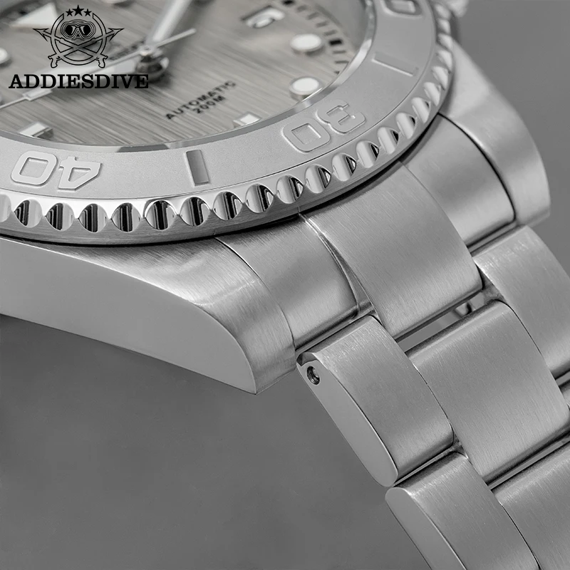 Addiesdive 41mm branco cinza dial nh35 automático 200m mergulho relógio masculino moldura de cerâmica azul lume vidro safira relógios mecânicos