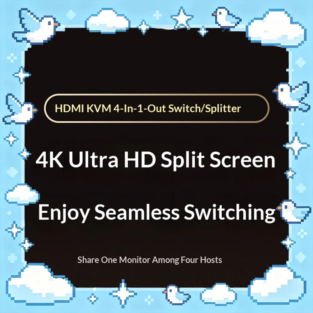 UGREEN 55497 HDMI 1.4 KVM Switch 4 In 1 Out Seamless Video Selector for Four Computers One Monitor