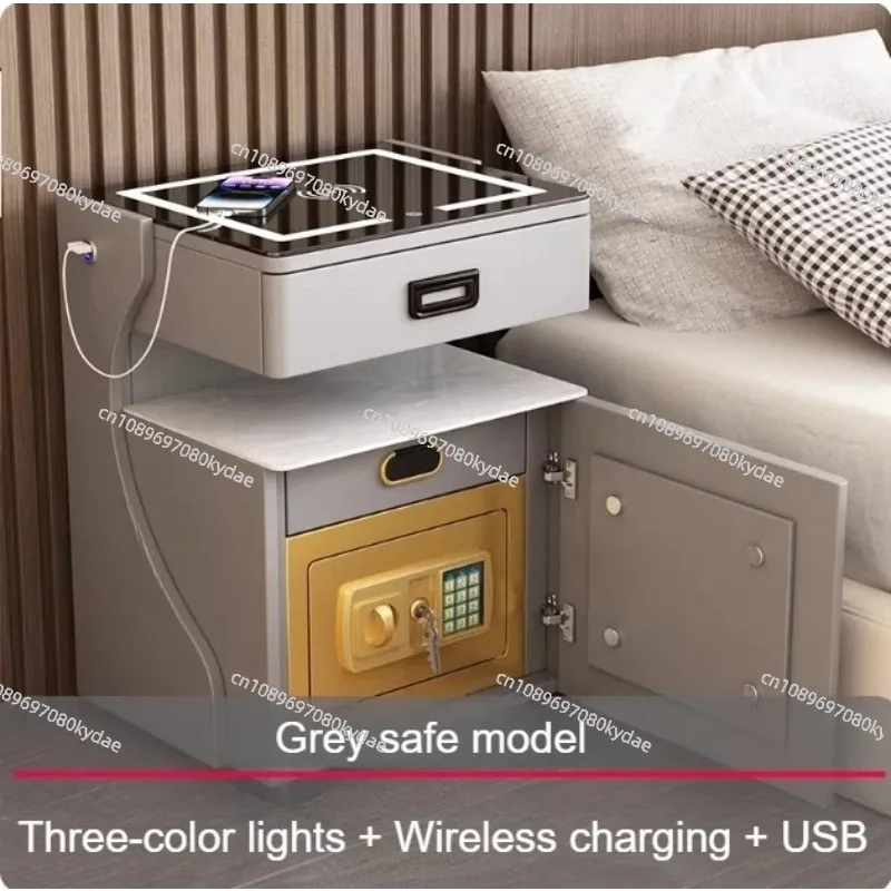 Home Smart Bedside Table Safe Integrated Bedroom Storage Cabinet Simple Modern Wireless Charging Safe with Light - view 3