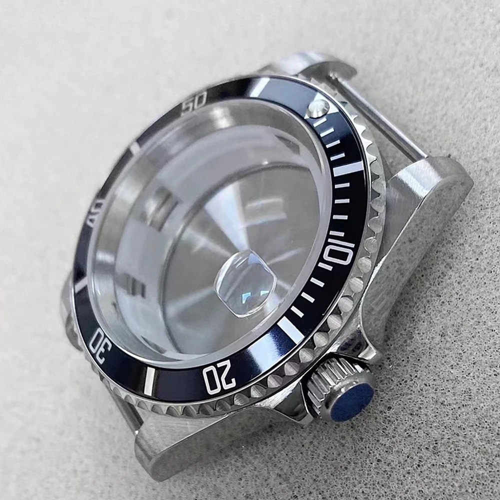 Aluminum Bezel Insert Sapphire Mirror Magnifier Glass Case 40MM Stainless Steel Watch Case for 8215 8200 8205 2813 Movement