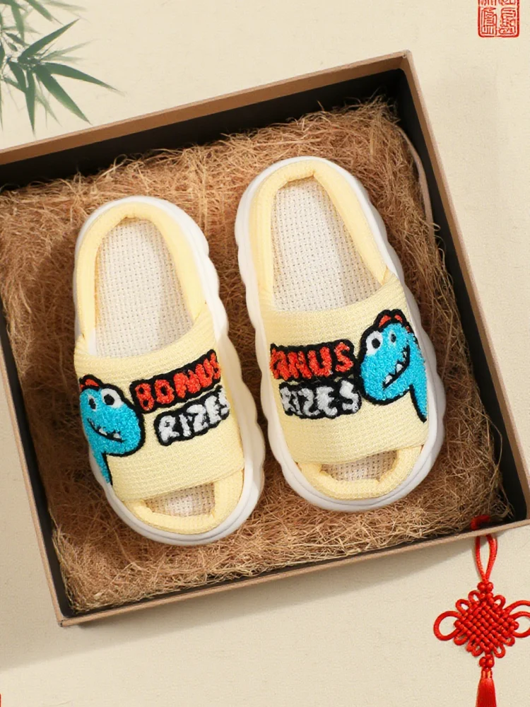 

Children's linen dinosaur cute cartoon slippers indoor home slippers