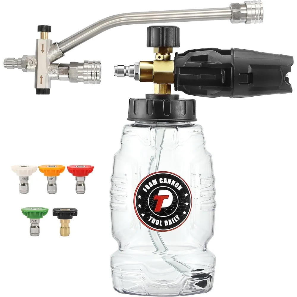

Tool Daily Pressure Washer Foam Cannon with Dual Connector Accessory, Double Tip Attachment for Soap Cannon, 5 Power Washer Nozz