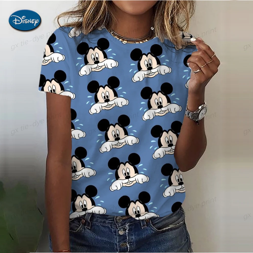 Disney Cute Women's Topolino T-shirt stampata Camicia estiva Camicette da donna di moda 2025 3D Cartoon Minnie Abiti femminili