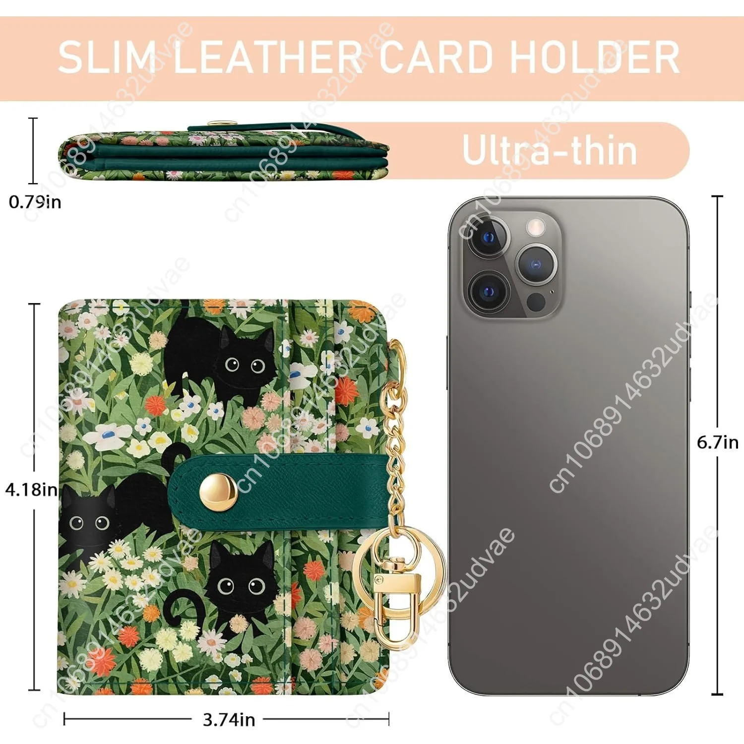 Black Cat Floral Rfid Women Wallet, Small Slim Thin Credit Card Wallet, PU Leather Bifold Cash Zipper Coin Pocket ID Window for