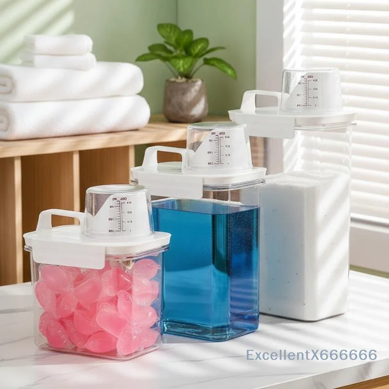 1Pcs Wide Mouth Laundry Detergent Dispenser with Measuring Cup Sealed Easy Refill for Household Laundry Use