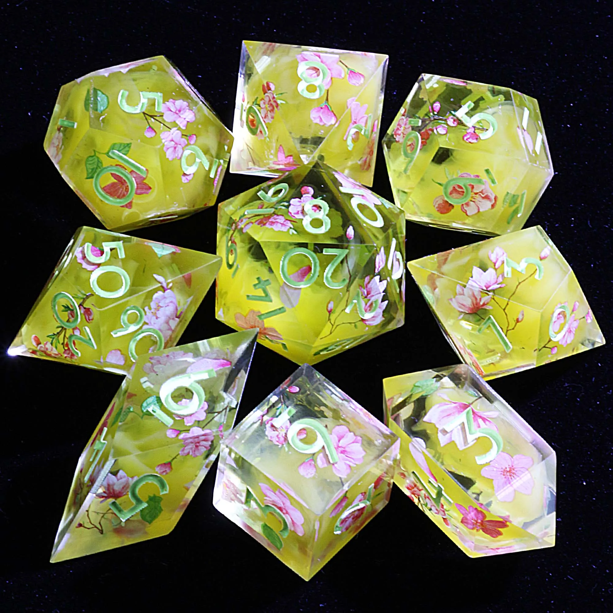 

9 Polyhedral Resin Sets Dice D and D Golden Haze Sakura