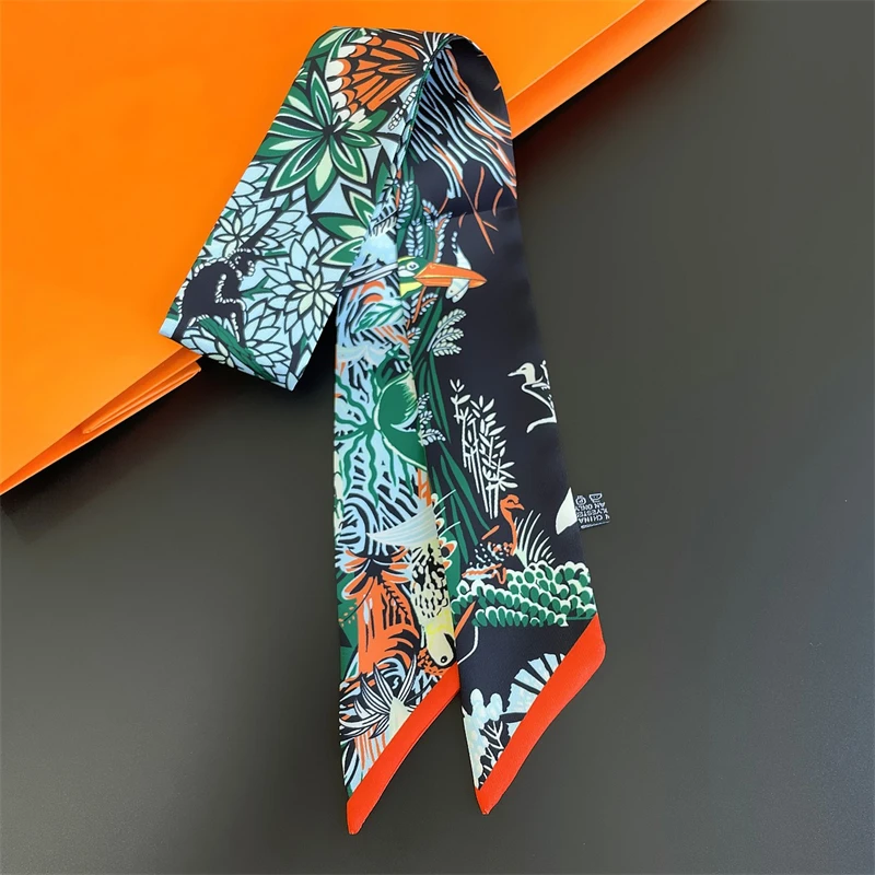 Foulard de luxe en soie pour femmes, Long, fin et étroit, imprimé Animal cheval, ruban pour cheveux, 2022