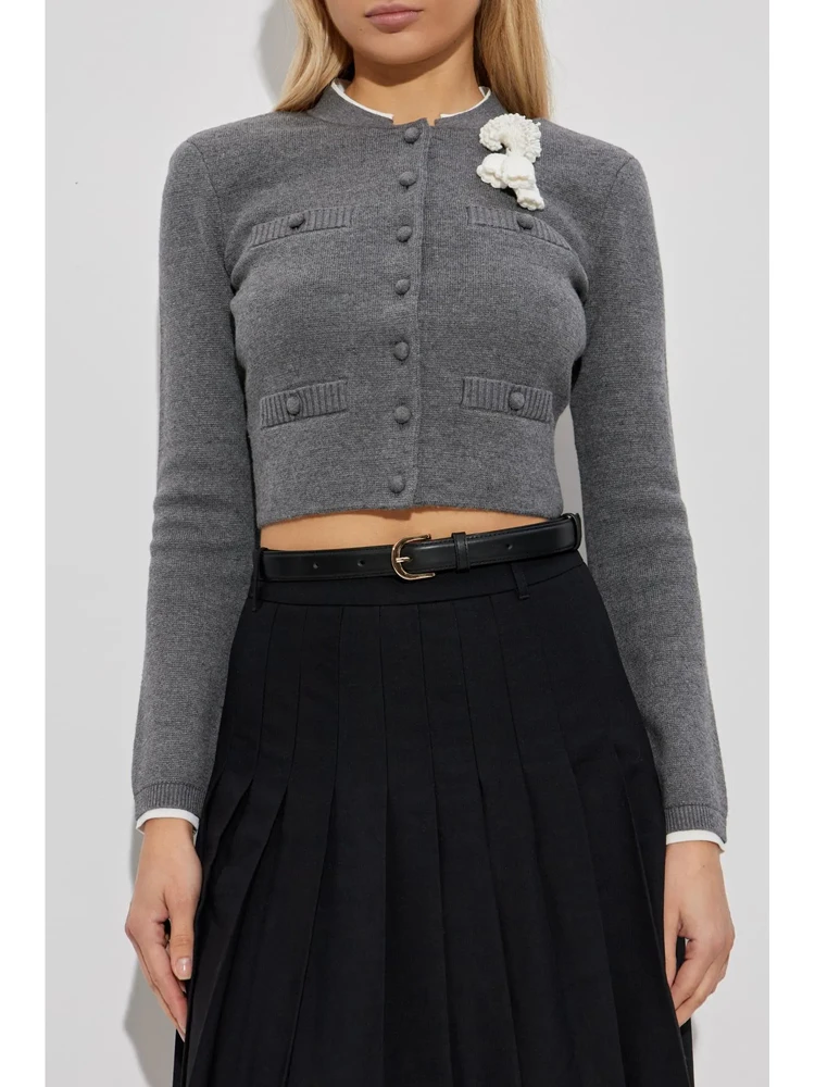 

Ele Slim Fit Knitted Cardigan Top for Women with 3D Flower Design Double Ribbed Knitwear Autumn Season Faion for Teens