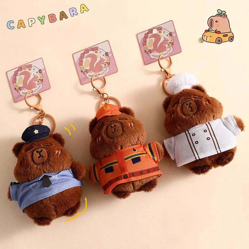 Backpack Decor Capybara Plush Keychain Police/Chef/Firefighter Soft Stuffed Capybara Plush Pendant Bag Hanging Fluffy