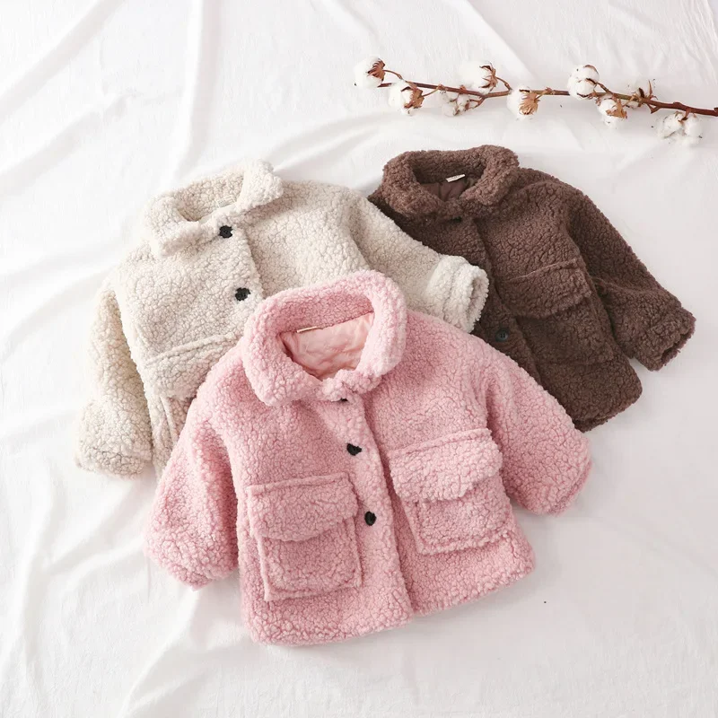 

2023 Fashion Baby Girl Boy Winter Jacket Thick Lamb Wool Infant Toddler Child Warm Sheep Like Coat Baby Outwear Cotton New 1-8Y