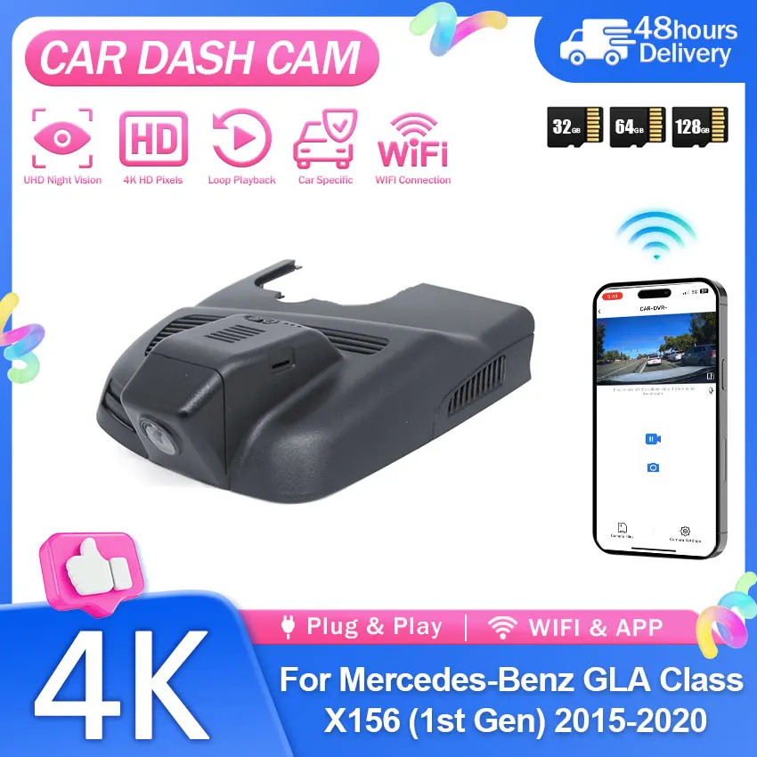 4K Plug and play WIfi Car DVR For Mercedes-Benz GLA Class X156 (1st Gen) 2015-2020 APP Control 4K Dashcam