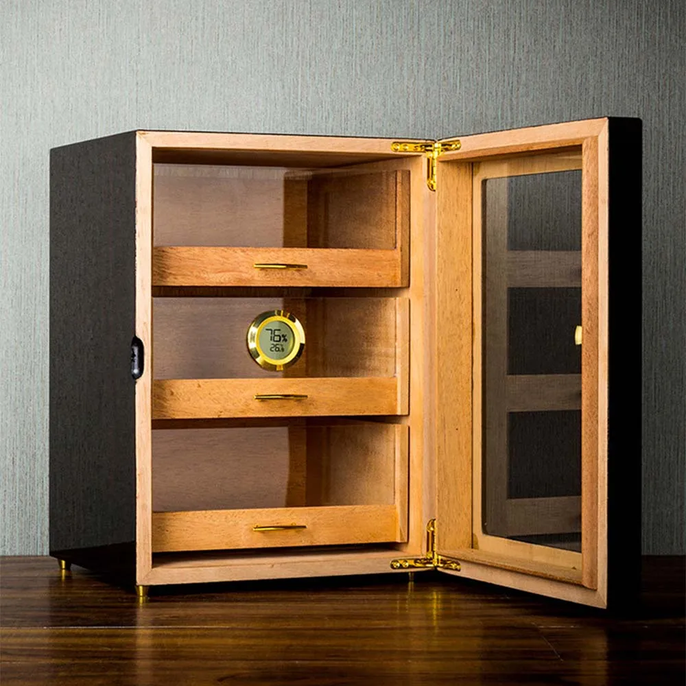 Three Layers Perspective Window Cigar Cabinet Small Cigar Cabinet Cedar Wood Display Moisturizing Box Cooler