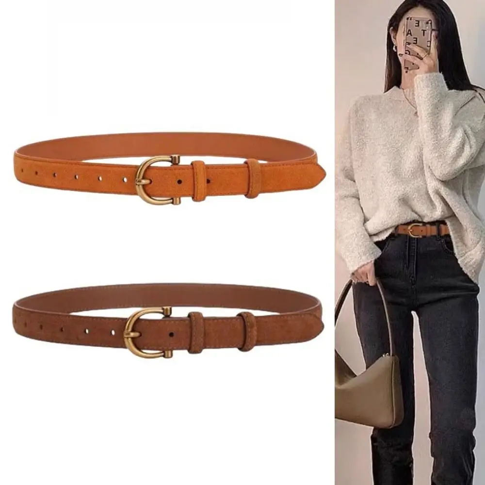 Women Luxury Design Suede Leather Belt Trendy Casual Business Waist Strap Versatile Pin Buckle Waistband Gifts