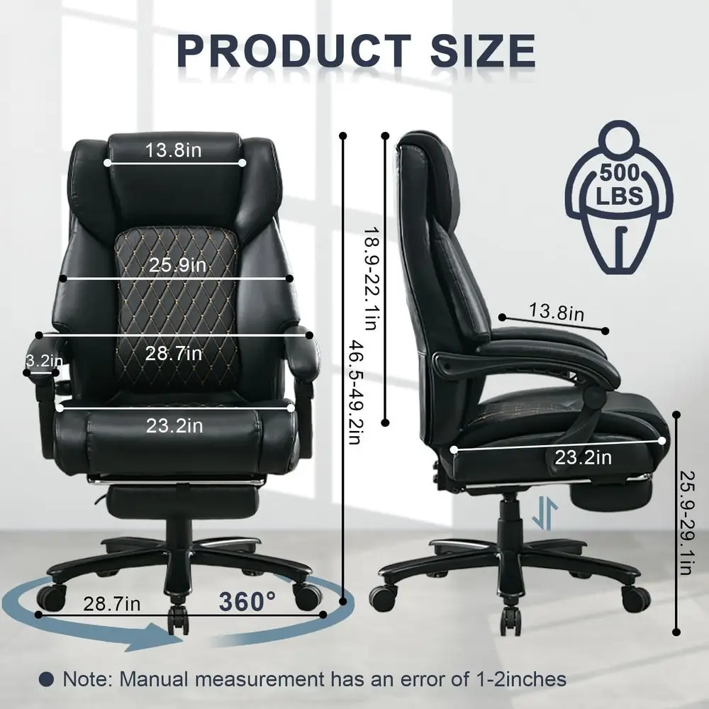 كرسي مكتب مريح مع مسند للقدمين، كرسي ألعاب جلدي للمنزل وغرفة النوم، كبير وطويل، مساند للذراعين مبطنة، مسند للرأس