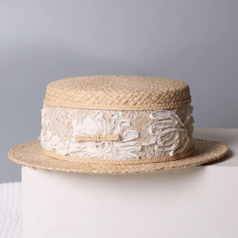 

Французская соломенная шляпа-боутер из рафии 2026 года для женщин: роскошная, с кружевом, цветочными лентами, плоской тульей, для защиты от солнца, элегантная, для пляжа, путешествий, свадеб и вечеринок