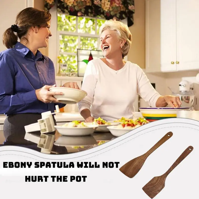 Wooden Spatula Kitchen Cooking Spatula Turner Long Handle Flat Frying Spatula Nonstick Stirring Spurtle Spatula for Mixing