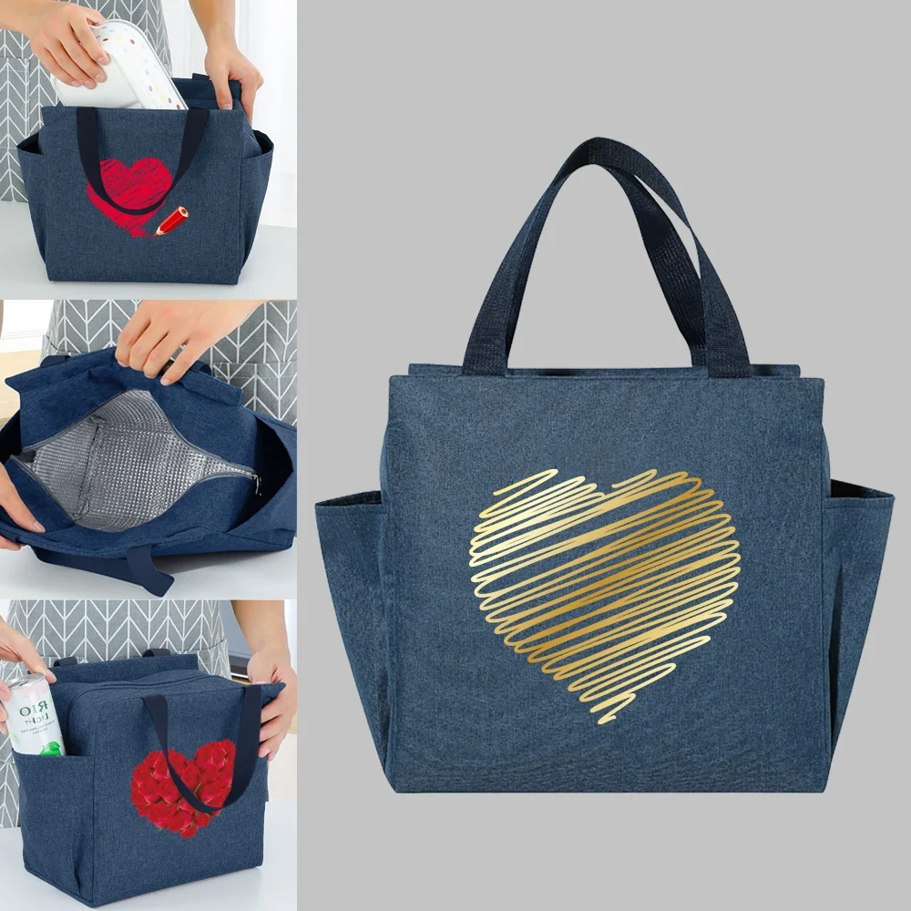 

Portable Insulated Lunch Cooler Bag School Love Series Printed Dinner Bags Multifunction Large Capacity Picnic Thermal Food Pack