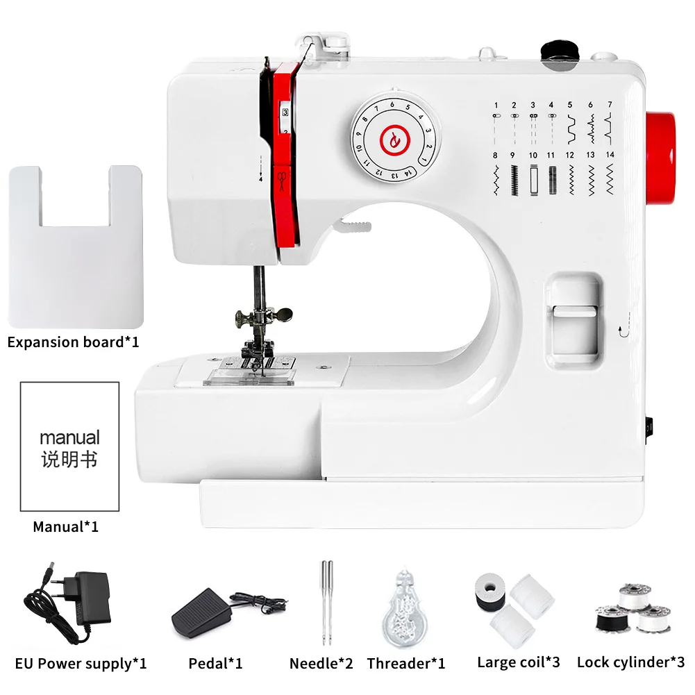 Für DIY 728 Haushalts-Mini-Nähmaschine Elektrische 14-Stich-Nähmaschine mit Verlängerungstisch Multifunktionales Design EU