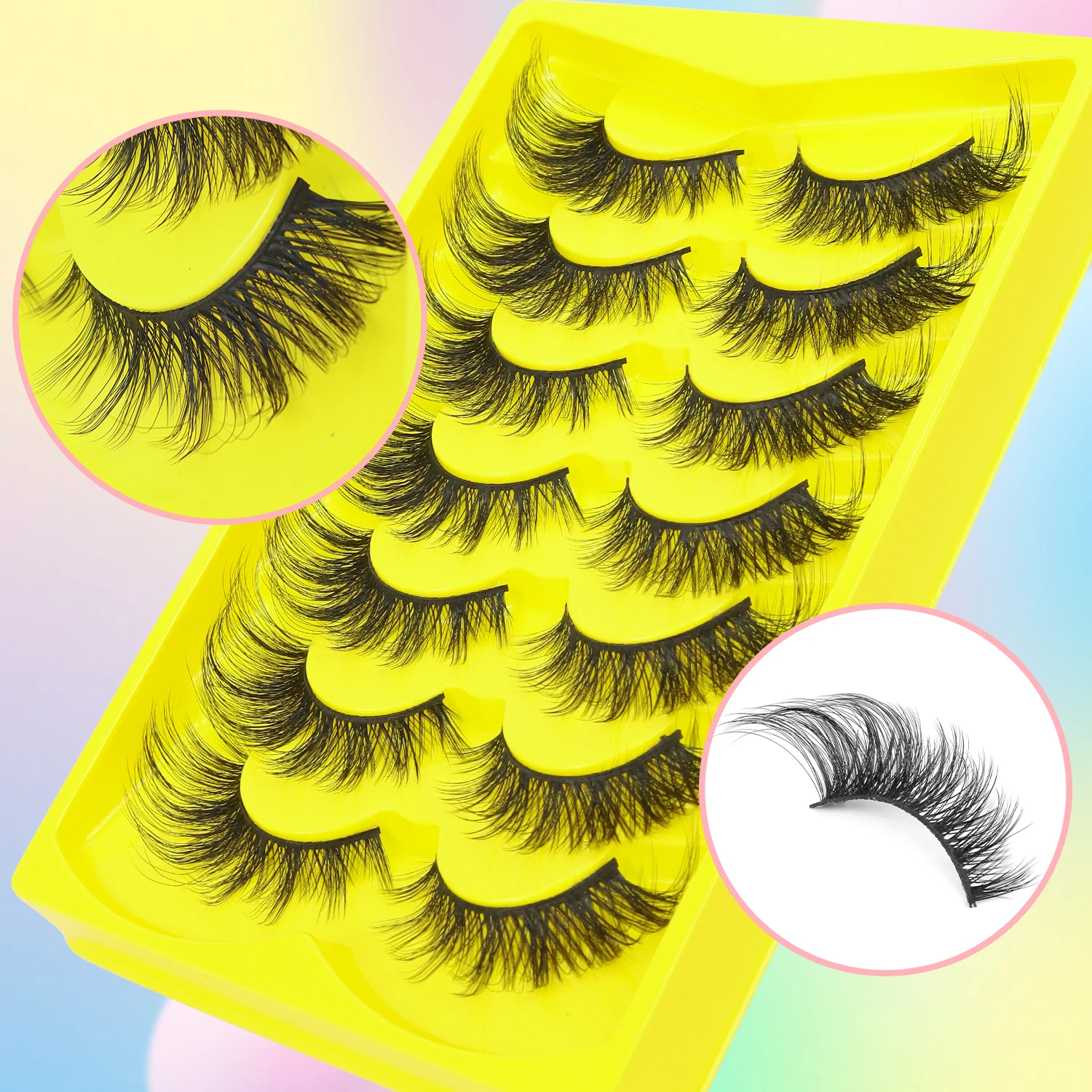 Natürliche lange falsche Wimpern, 7 Paar flauschige 3D-Locken zur Verlängerung der Augen, 5–22 mm