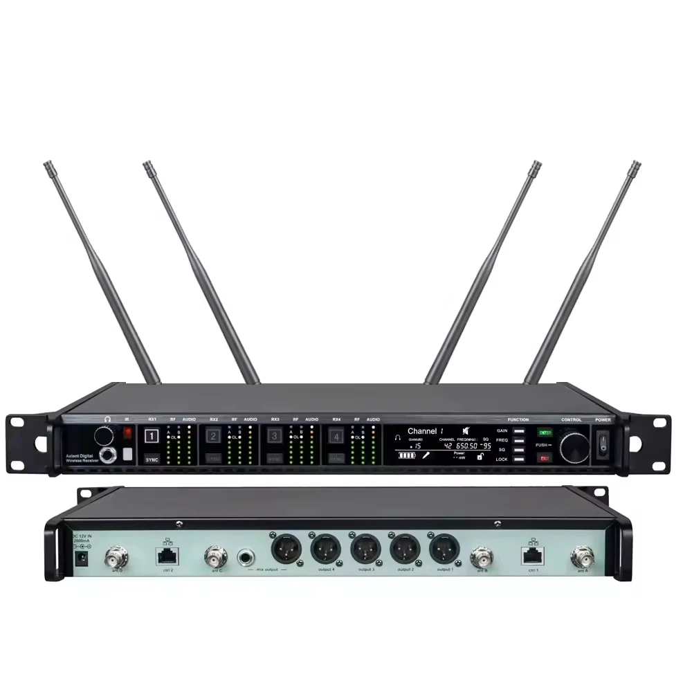 unique AD4Q Professional Studio 4 Channel Handheld Conference Microphone UHF Wireless Microphone System for Meeting  Stage Perfo