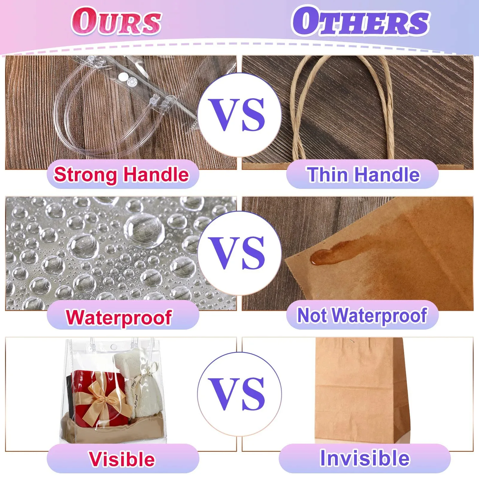 10–100 Stück durchsichtige Geschenktüten aus Kunststoff mit Griff, transparente Geschenktüte, wiederverwendbare Einkaufstasche, PVC-Goodie-Taschen für Hochzeits-Partyzubehör