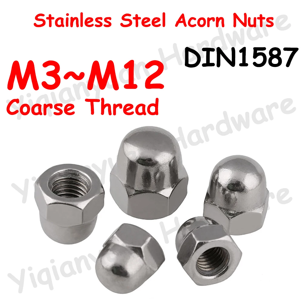 

DIN1587 GB923 M3 M4 M5 M6 M8 M10 M12 SUS304 / SUS316 Stainless Steel Hexagon Domed Cap Nuts Decorative Hex Acorn Nuts