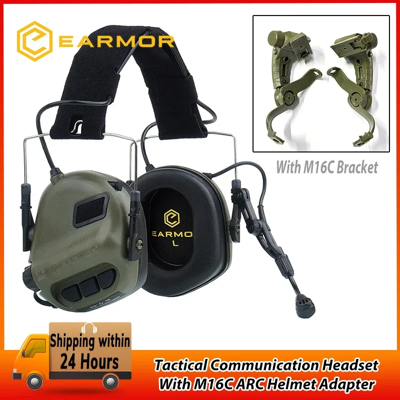 EARMOR M32 MOD4 Headset komunikasi taktis & Adapter helm ARC M16C headphone antibising, penutup telinga menembak militer