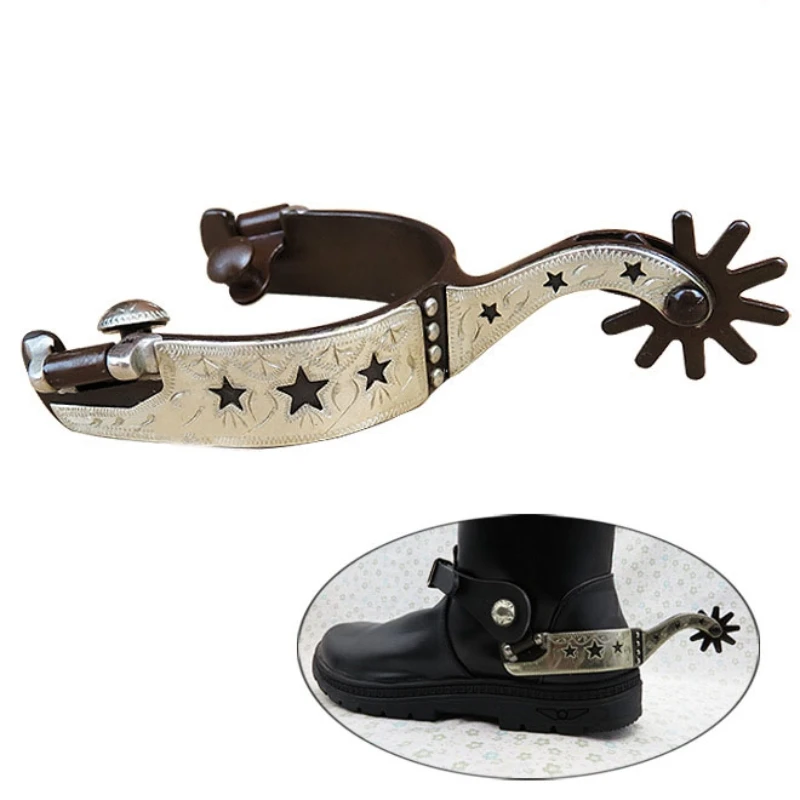 1 Pair Riding Boot Spurs Western Carbon Steel Cowboy Spurs Gear for Equestrian Western Cowboy Spurs with Turnable Gear for Horse