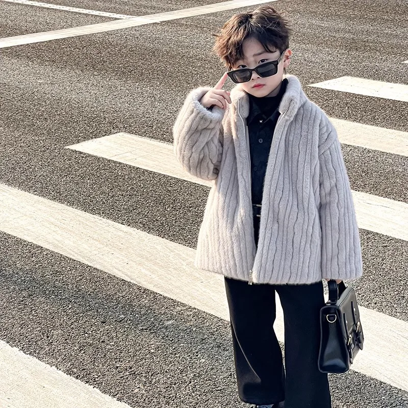 

Children's Fur Boys Girls Children's Baby Coat Imitation Mink Fur Coat Wool Sweater 2025 Winter New Children's Clothing