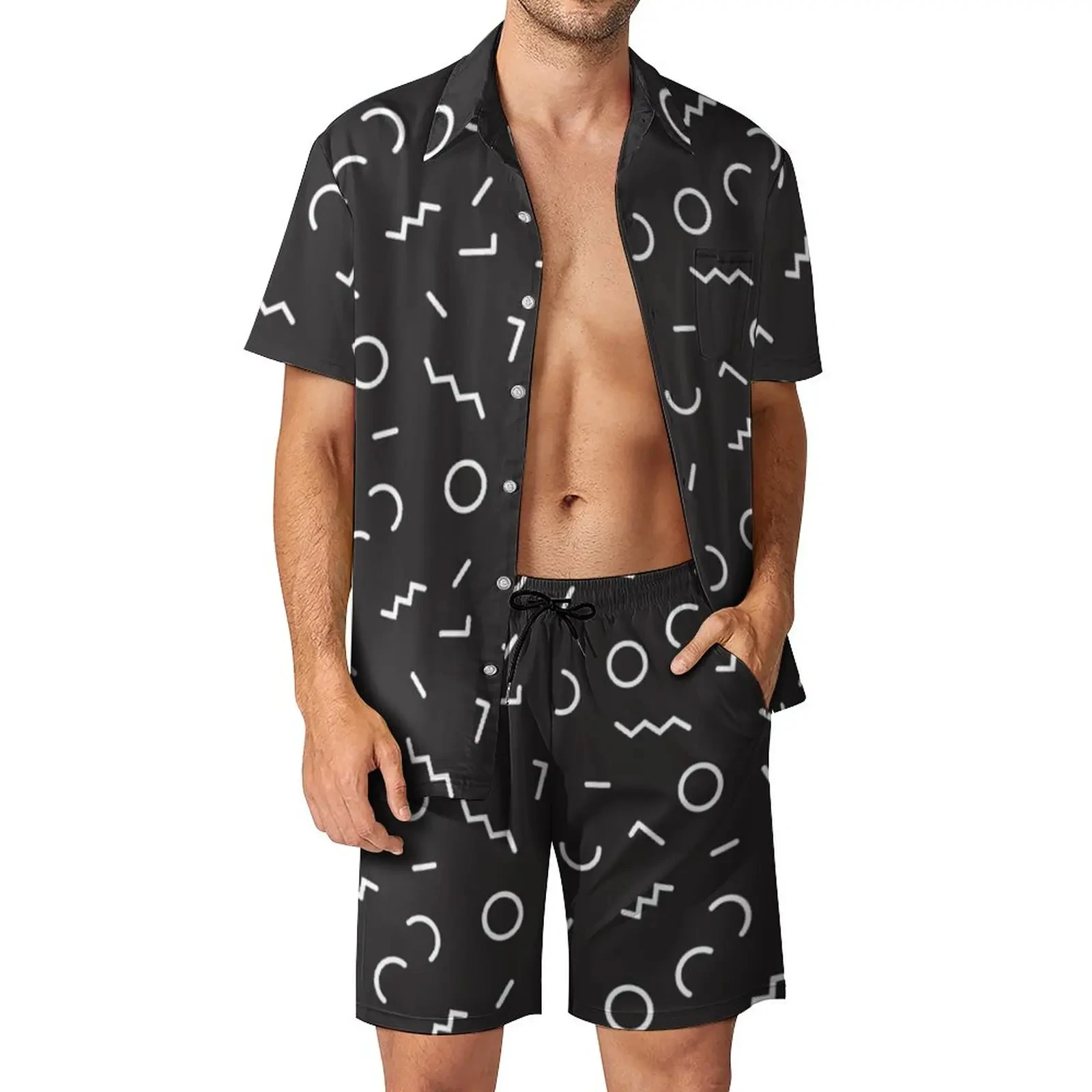 Pattern shirt set 3D printed men\'s casual fashion short sleeved shirt beach shorts Hawaii two-piece men\'s trendy set