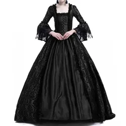 Women'S Lace Dress Women'S Retro Luxury Dress Women'S Fashion Long Sleeve Hooded Gothic Dress Floor Length Cosplay Dress