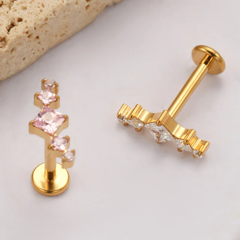 ASTM F136 Titanium Princess Arch Square CZ Helix Piercing Labret Tragus Conch Earrings Lobe Lip G23 TItanium Nose Body Jewelry