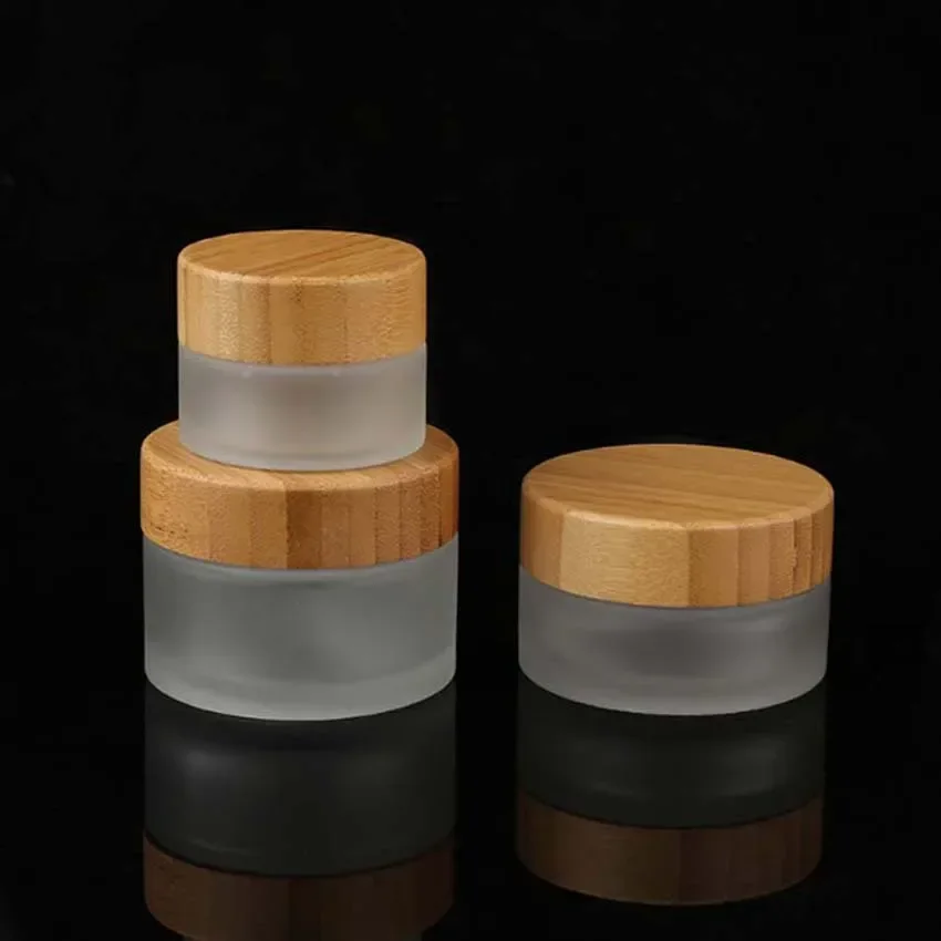 200G Custom Frosted white 100ml 30ml 50ml round bottom cream Glass jars Container Cosmetic Packaging with bamboo Wooden Lid 150G