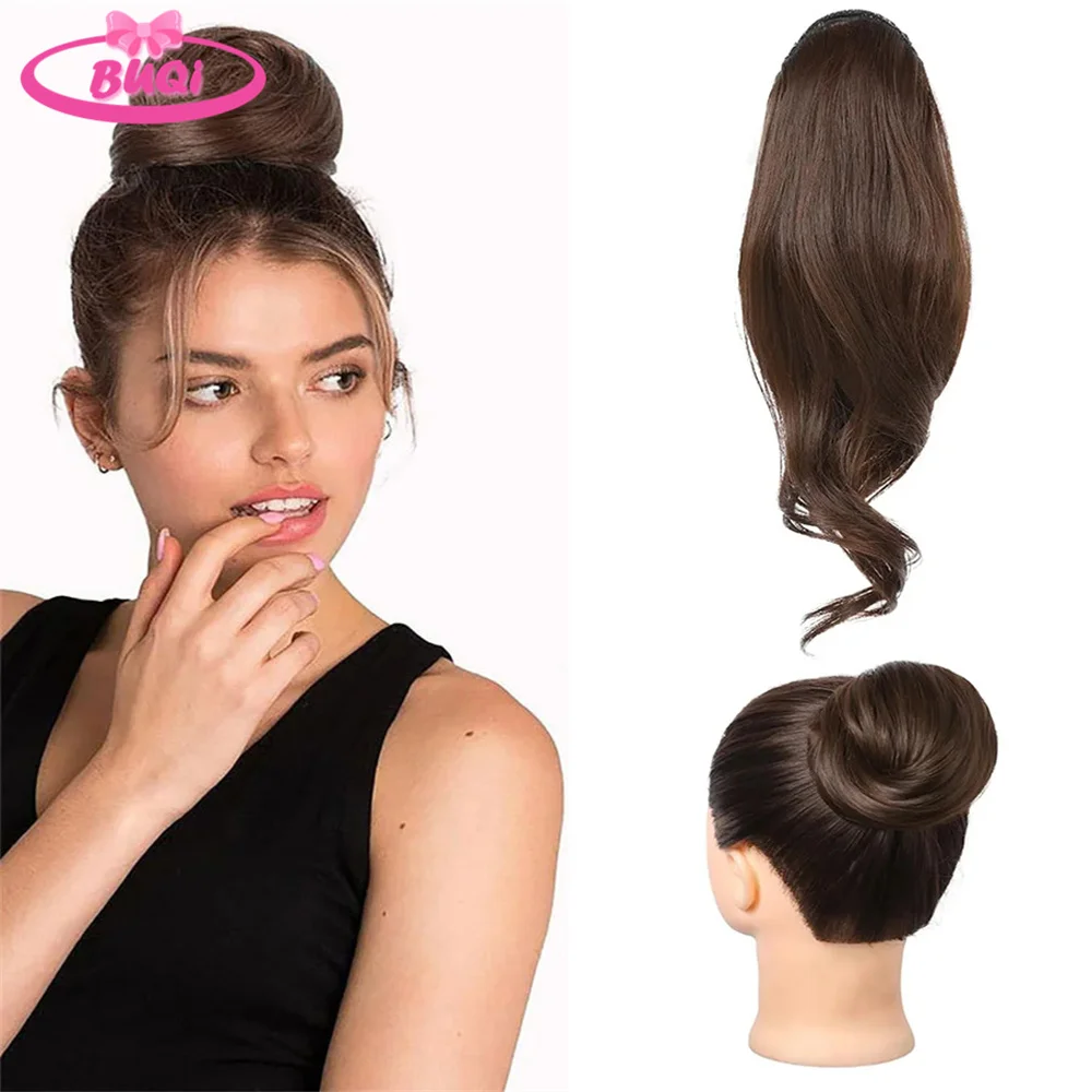 BUQI Ponytail Drawstring Wrapped Ball Head A Dual-purpose Fluffy Natural Simulation Bun Two Hairstyle Synthetic Hair Extension