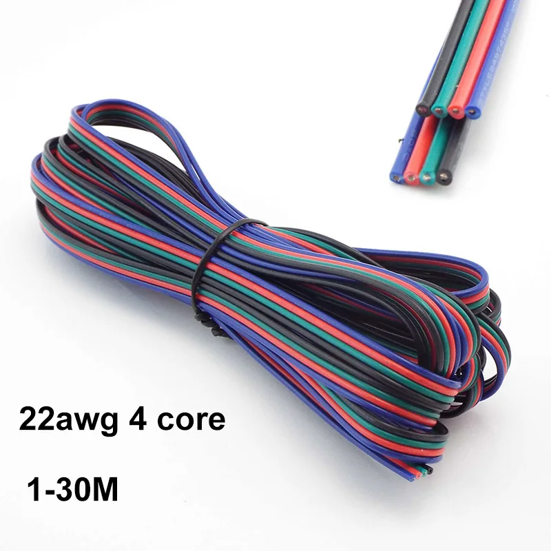 1M 5M 30M 22AWG Tinned Copper 4 pin RGB power Cable Cord PVC Insulated 4core copper Wire LED Light Strip Extension Connect Line