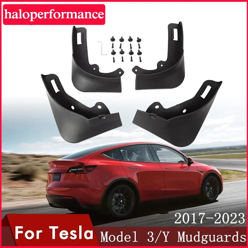 Mud Flaps Mudguards For Tesla Model 3 Y 2017-2021 2022 2023 Plastic Splash Guards Fender 4Pcs/set Black White Carbon Fiber Color