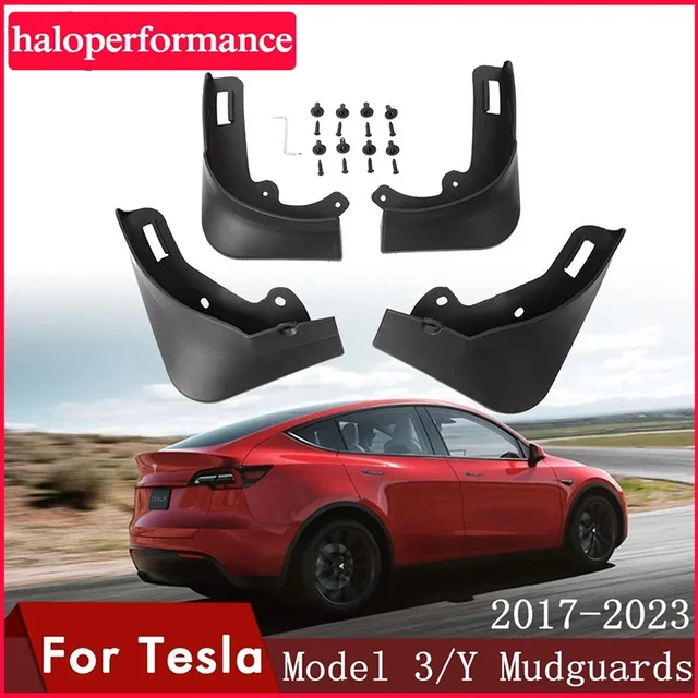 Chlapacze błotniki do Tesla Model Y 2021 2022 2023 2024 plastikowe osłony przeciwbłotne 4 szt./zestaw czarne białe kolor włókna węglowego