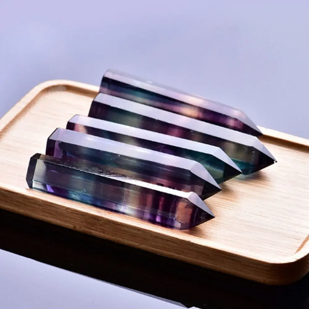 Energy Stone Natural Colorful Fluorite Single-Pointed Geometry Shape Crystal Hexagonal Single Pointed Hexagonal Column