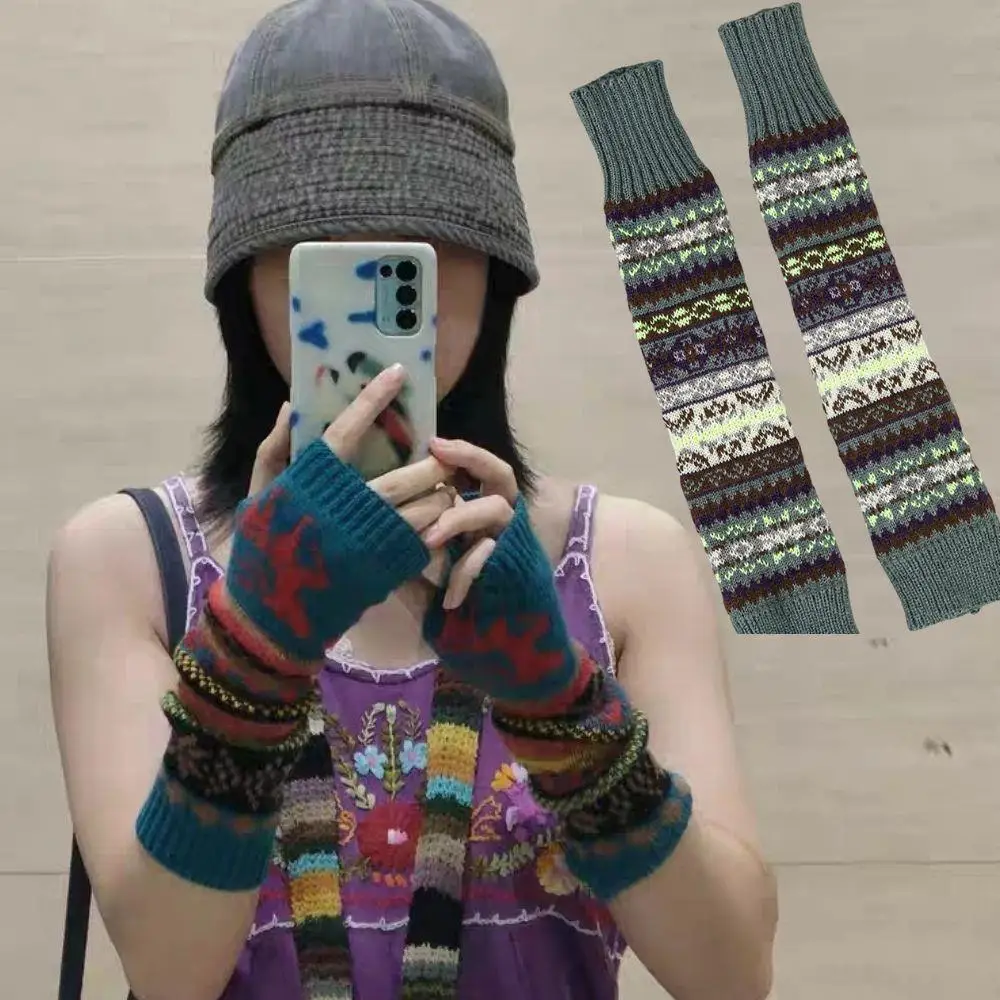 

Осенне-зимние богемные гетры на запястья, утепленные гетры Y2K, вязаные варежки с рукавами, перчатки, женские перчатки без пальцев