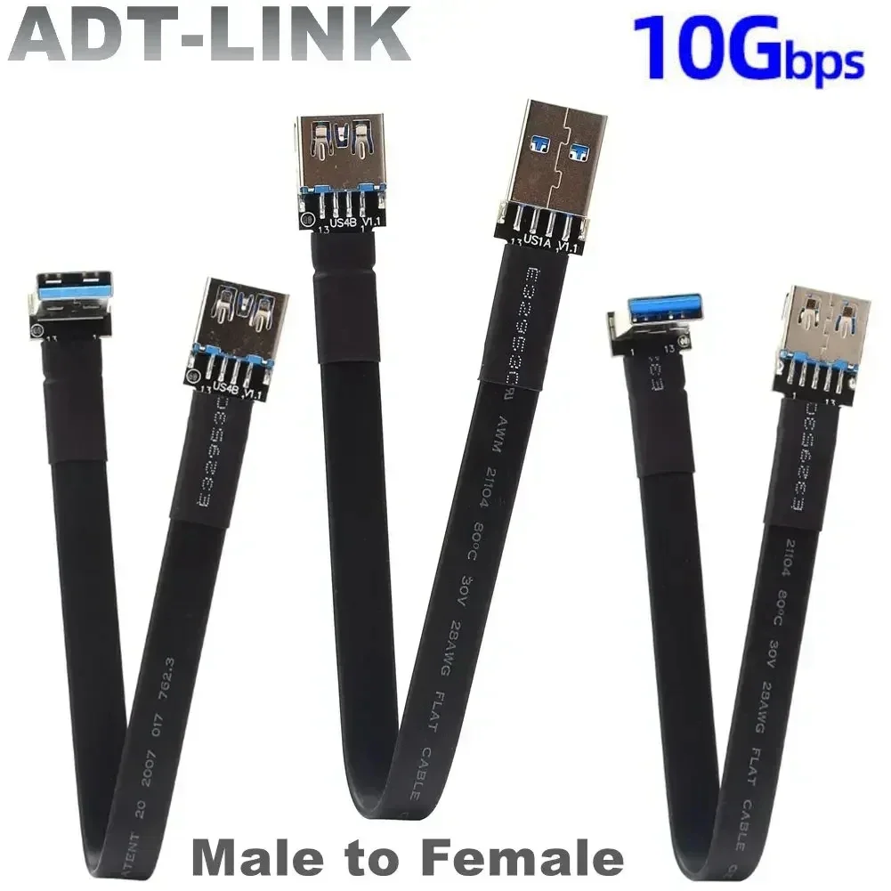 ADT USB 3.0 A Male To Female Ultra-Thin FPV FPC Flat Ribbon Extender Cable Type A Female To USB 3.0 Male Adapter Double 90 Angle