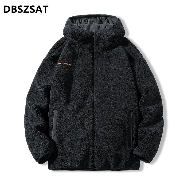 Winter  Men's Parka Fleece Jacket Fashion Letter Embroidery Hooded Windbreaker Oversized Coat Men Casual Thicken Warm Jackets