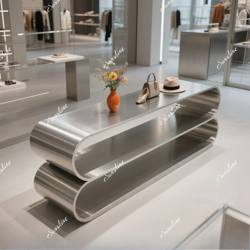 

Stainless steel shoe and bag display table, flowing water table in the middle of the mall