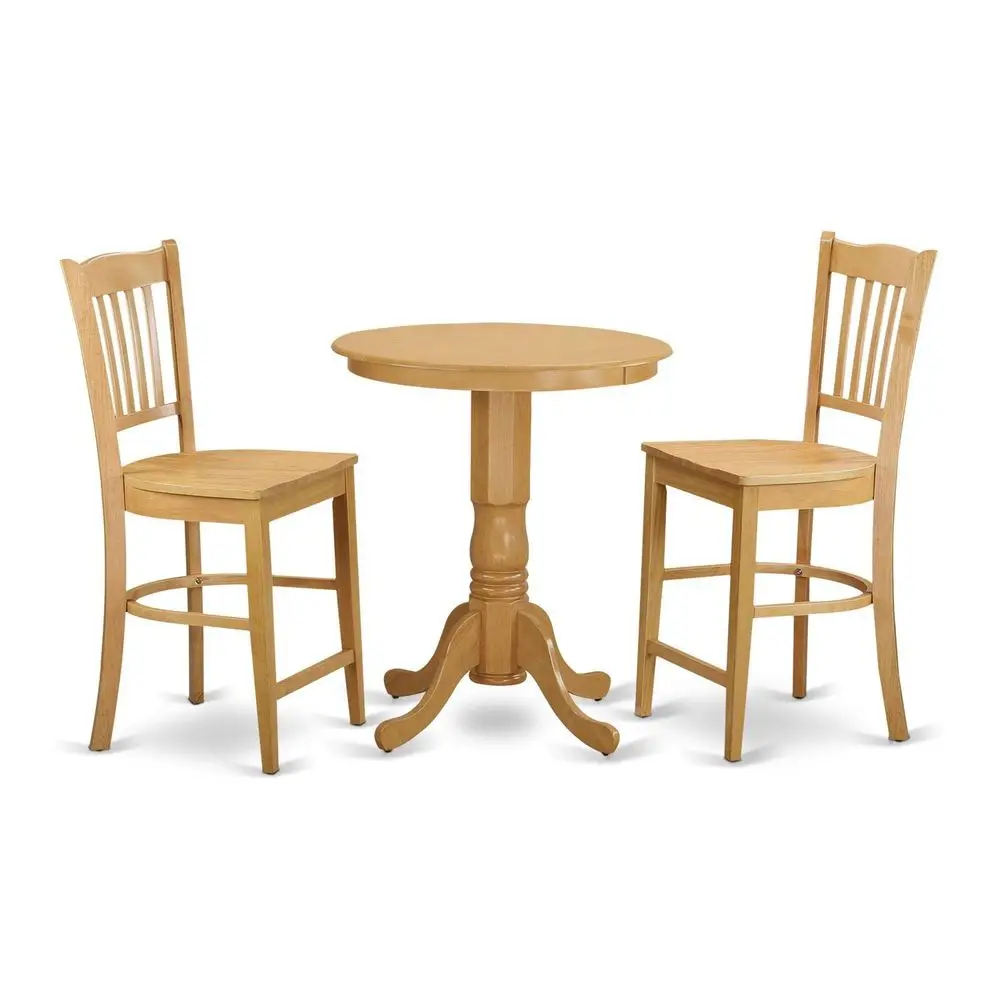 

EDGR3OAKW 3 Piece Kitchen Counter Height Dining Table Set Contains a Round Wooden Table with Pedestal and 2 Dining Chairs, 30x3