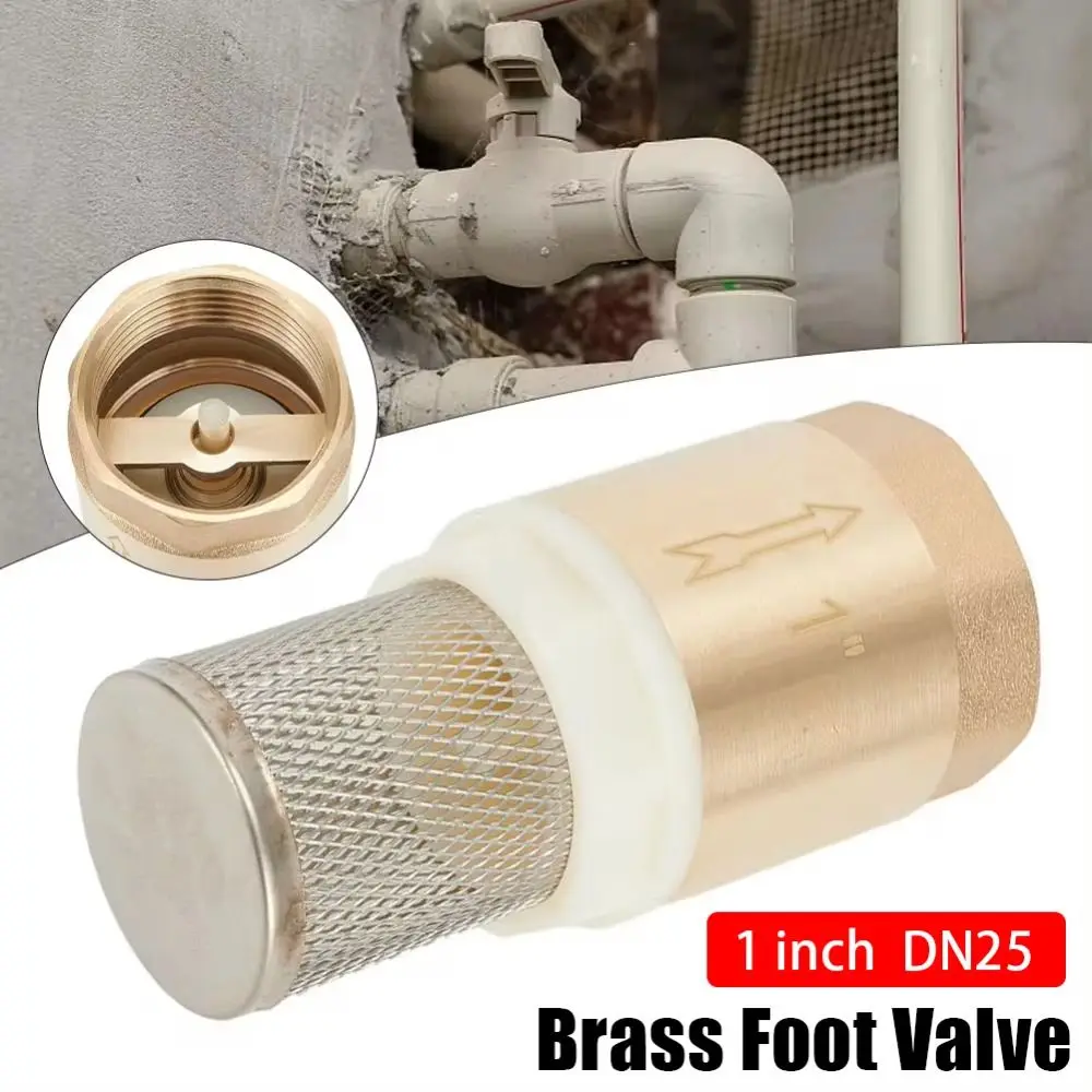 

1Pcs DN25 1 Inch Brass Foot Valve Stainless Steel Suction Basket BSP Internal Thread One Way Valve Brass Core