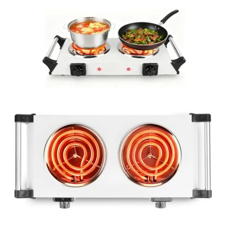 

Portable 2000W Double Hot Plate Electric Stove with Cast Iron Burners 5-Temperature Levels White for Home RV Camping Countertop
