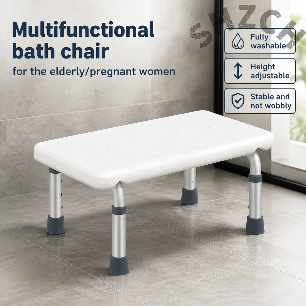 Height Adjustable Aluminum Bath Chair Elderly Safety Seat with Armrests Non-Slip Self-Draining Shower Bench for Bathtub