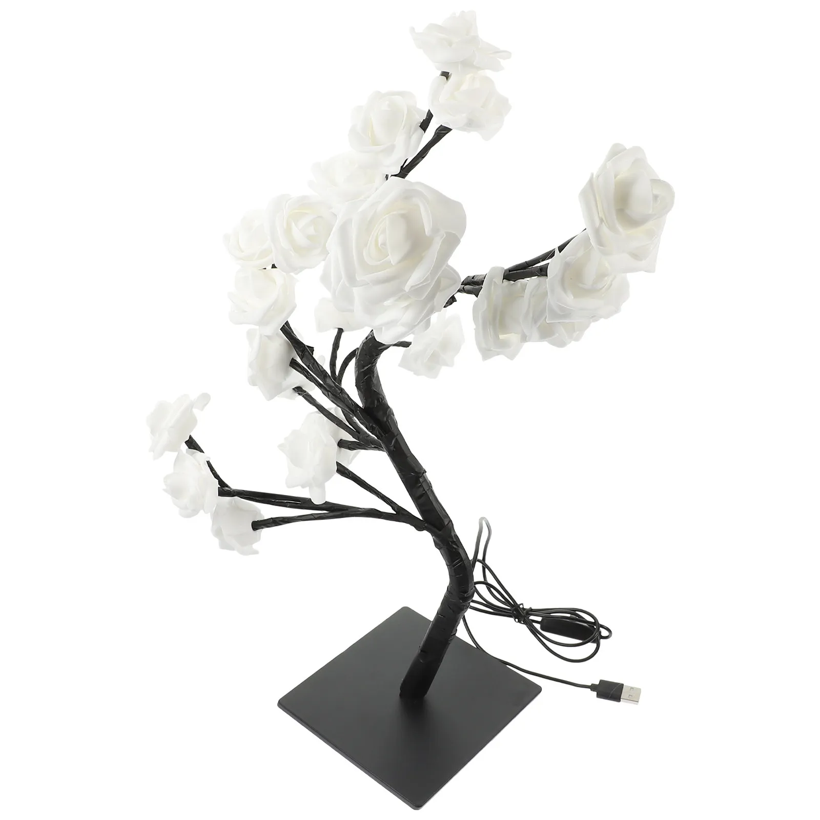 

33Cm Rose Tree LED Lamp USB Powered Desk Light with Natural Look for Bedroom Night Stand Table Decorative Romantic Lighting